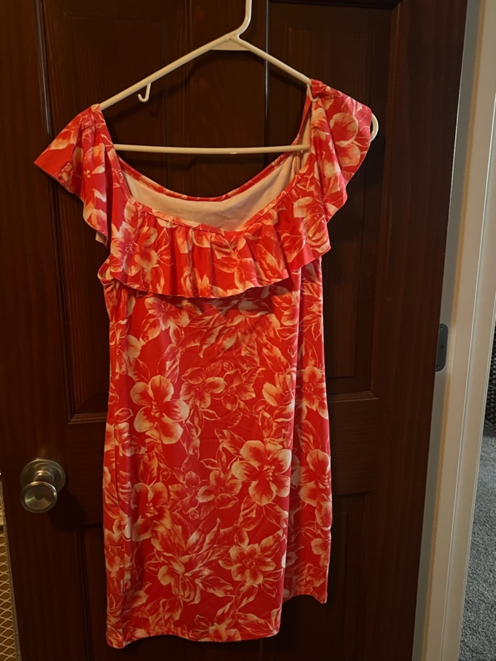 Tommy Bahama Coral and White Floral Off-Shoulder Dress